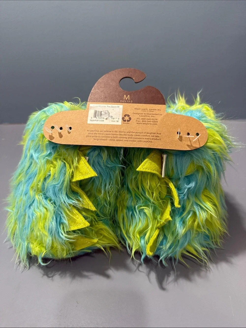 Lazy One Neon Green & Aqua Fuzzy Monster Claw Slippers